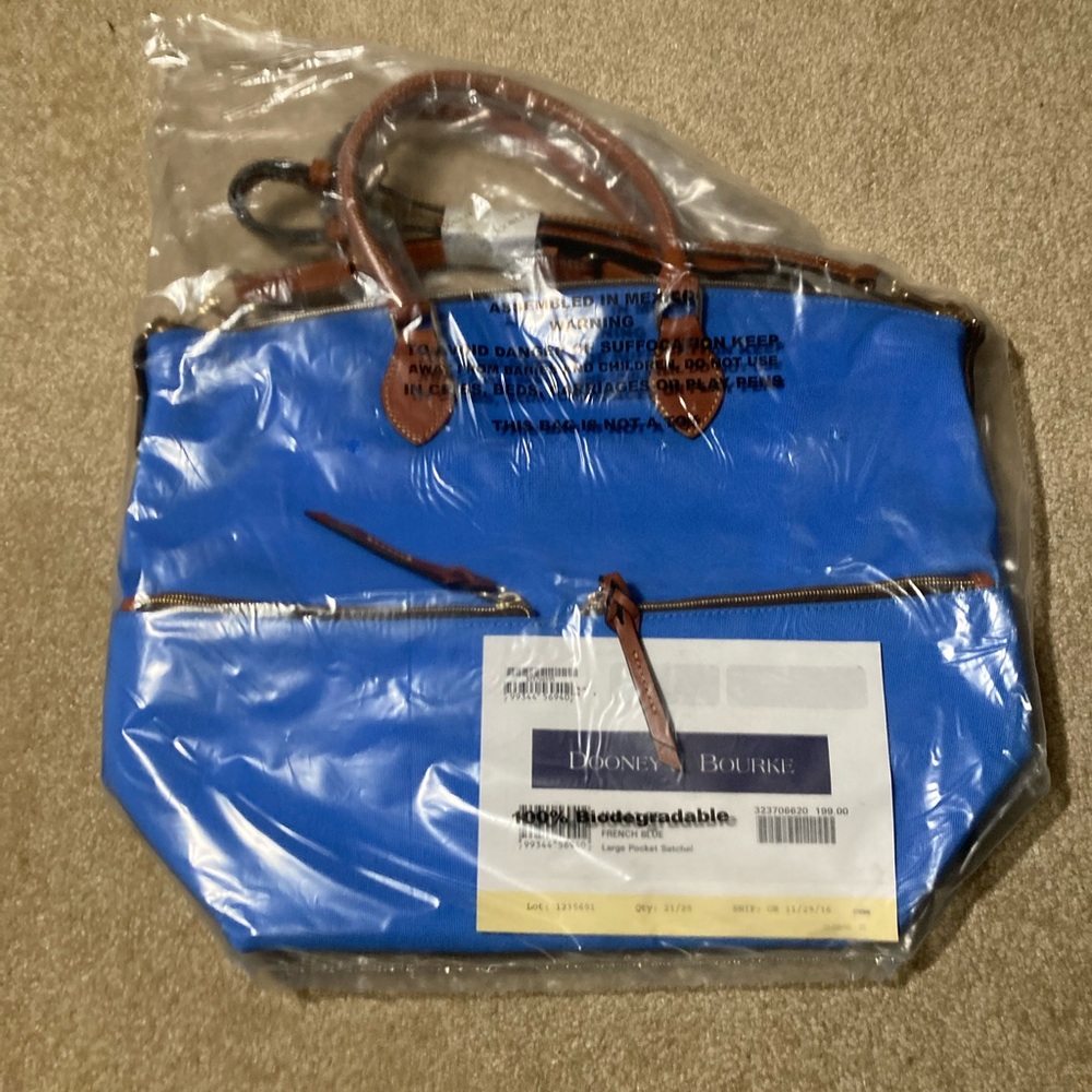 Dooney & Bourke Royal Blue Tote with Brown Trim